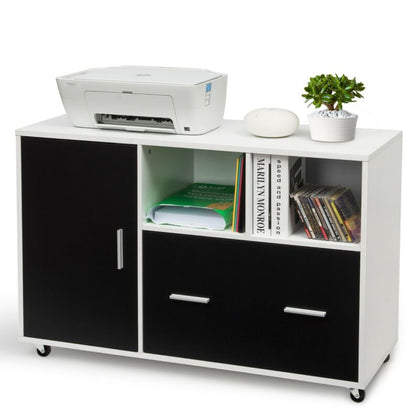 Mobile File Cabinet Modern Wood Floor Standing Cupboard with Drawer Home Office