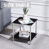 2pcs Square Black Tempered Glass Side End Table Bedside Table with Storage Shelf