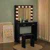 Fashion Black Dressing Table Makeup Desk w/ LED Light Bulbs Mirror Stool Bedroom