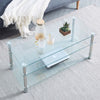 3 Tiers Clear Tempered Glass Coffee Table with Storage Shelves Stainless Steel