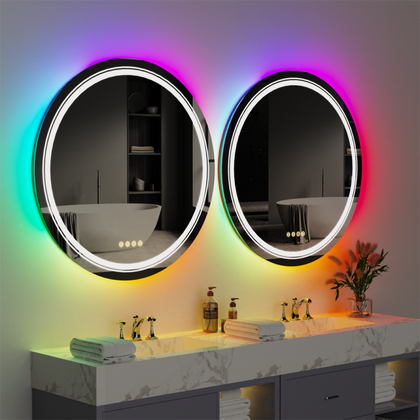 Anti-corrosion Dual Lights Round LED Bathroom Mirror RGB Dimmable Salon Mirror