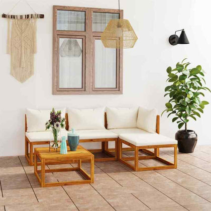 5 Piece Garden Set with Cushions Solid Wood Acacia (UK/IE/FI/NO V4J7