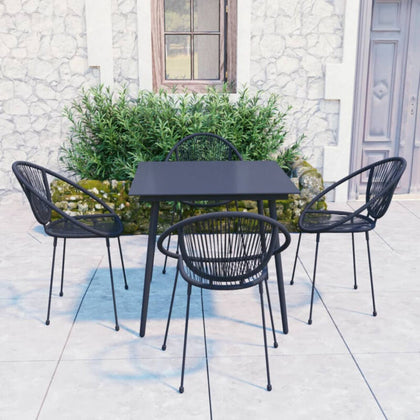 5 Piece Outdoor Dining Set PVC Rattan Black G7X3
