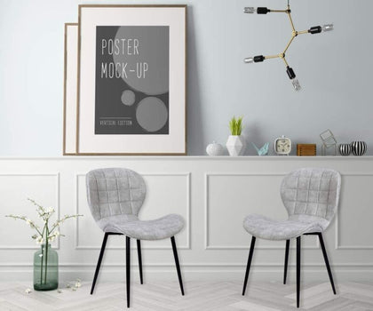 2/4x Dining Chairs Light Grey Fabric Upholstered Seat with Black Legs Home