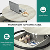 Round Coffee Table Beige Lift Up Top Magazine Storage Box Black Metal Frame