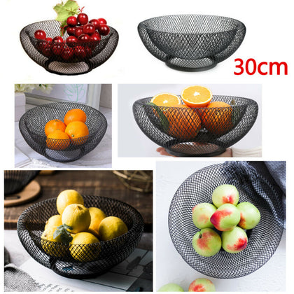 Mesh Fruit Bowl Basket Dinning Table Kitchen Vegetables Fruit Storage Rack Black