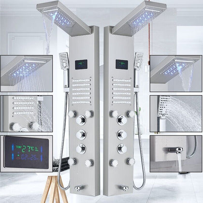 Shower Panel Column Tower Waterfall Rain Massage Body Jet Stainless Steel System