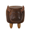 Dark Brown Bull Footstool Faux Leather Ottomans Living Room Home Gift Children