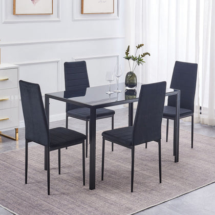 4x Velvet Dining Chairs Tempered Glass Rectangular Dining Table Diningroom Black
