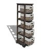 Wooden Rack Storage 5 Wicker Baskets Drawers Drawer Cabinet Bathroom Unit Brown