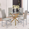 4x Grey Faux Leather Dining Chairs & Round Clear Glass Dining Table Golden Legs