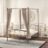 Double Size Metal Canopy Bed Frame Modern 4 Poster Platform Bed with Headboard
