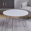 80CM Large White Wood Round Coffee Table Sofa Side Table Solid Metal Hairpin Leg