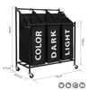 Laundry Basket Sorter Cart Hamper Rolling Clothes Bin Trolley on Wheels 3 Bag