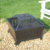 Square Fire Pit Outdoor Garden Log Burner Fire Bowl Steel Camping BBQ Brazier