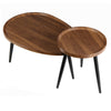 2PCS Walnut Wood Coffee Table Nesting Side Table with Metal Legs Room Apartment