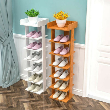 7 Tier Shoe Rack Vertical Wooden Organizer Storage Stand Hallway Shoes Tower