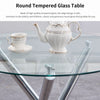 4x Black Fabric Dining Chairs & Round Glass Dining Table Silver Chromed Legs Set