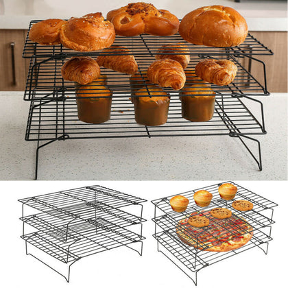 3 Tier Kitchen Baking Cooling Rack Non-Stick Cookie Biscuit Cake Tray Stackable