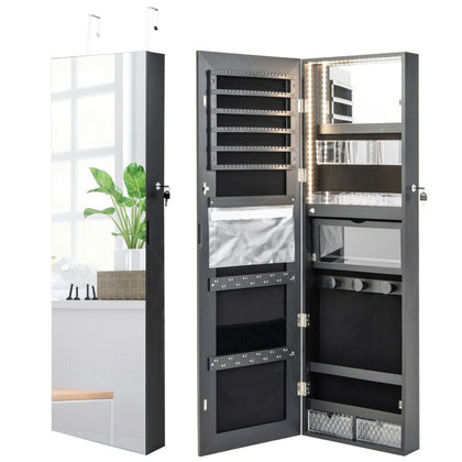 2 IN 1 Mirror Jewelry Cabinet Wall Mounted/Door Hanging Jewelry Armoire Storage