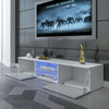 63" Modern Grey TV Unit Cabinet Stand Matt Body High Gloss Blue LED Large Doors