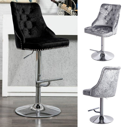 Crushed Velvet Bar Stools High Lift Swivel Stool Hub Club Cafe Breakfast Chairs