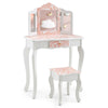 2 in 1 Kids Vanity Table and Chair Set Makeup Dressing Table W/ Mirror & Drawer