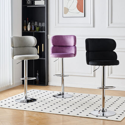 Set of 2/4/6 Velvet Bar Stools for Breakfast Kitchen Comtemporary Barstool Chair