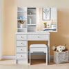 White Dressing Table Wood Makeup Desk with Slide Mirror 5 Drawers Stool Bedroom