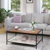 Elegant Glass Top Coffee Table Cocktail Accent Table with Marble Storage Shelf