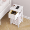 Set of 2 Bedside Table Bedroom 2-Tiers Storage Cabinet Drawer and Basket Wooden