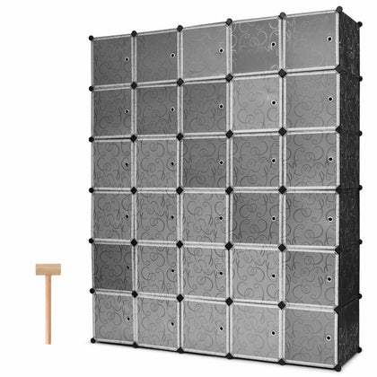 30-Cube Storage Organizer Bookcase Modular Cube Closet with Cloth Hanging Rail
