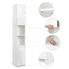 White Tall Bathroom Cabinet Slim Storage Cabinet w/ 2 High Gloss Doors&6 Shelves