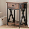 Wooden Bedside Table Cabinet Industrial 1-Drawer Side Table Nightstand Steel Leg