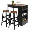 3PCS Bar Table & 2 Chairs Industrial Kitchen Dining Table Set with Side Storage