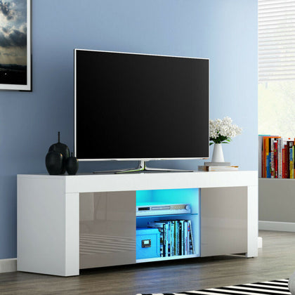 Modern TV Unit Cabinet Stand Sideboard Matt body & High Gloss Doors LED Light