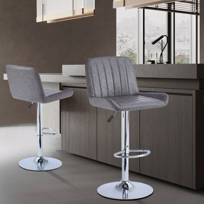 2pcs Gray Faux Leather Silver Chromed Base Swivel Bar Stool Height Adjustable