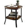 2-Tier Round End Table Industrial Sofa Side Table w/ Open Shelf and Steel Legs