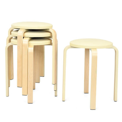 Set of 4 Bentwood Stools Backless Counter Stools Padded Stackable Dining Stools