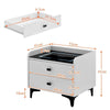 High Gloss White 2 Drawers Bedside Table LED Light Wireless Charging Nightstand