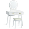 Dressing Makeup Table Set Vanity Desk Set w/Stool 2 Drawer LED Mirror Bedroom