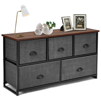 5-Drawer Dresser Storage Cabinet 2-Tier Fabric Chest of Drawers Removable Basket