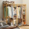 Bamboo Garment Rack Large Clothes Rail Rack with Shelves Wardrobe for Guest Room