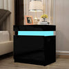Nightstand Bedside Table W/ 2 Drawer High Gloss White Black Modern