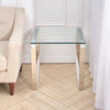 Small Glass End Table Sofa Side Bedside Lamp Table Nightstand Coffee Table Steel