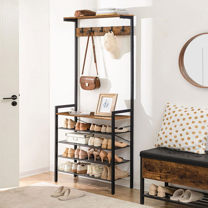 Coat Rack Stand Hall Tree w/ 5 -tier Shoe Storage Rack Large Hall Stand