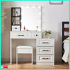 White Modern Dressing Table Mirror Vanity Makeup Desk Stool Set with LED Lights