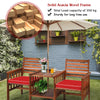 Outdoor 2-Seater Wooden Cushioned Chair 2 Tier Middle Tea Table W/Umbrella Hole