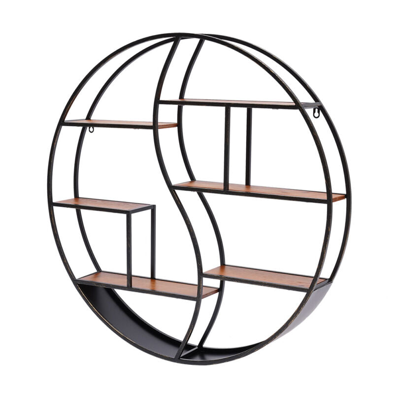 Stand Shelf Rounded 80cm Retro Round Metal Shelf Rack Storage Display Hanging Cabinet Shel ...