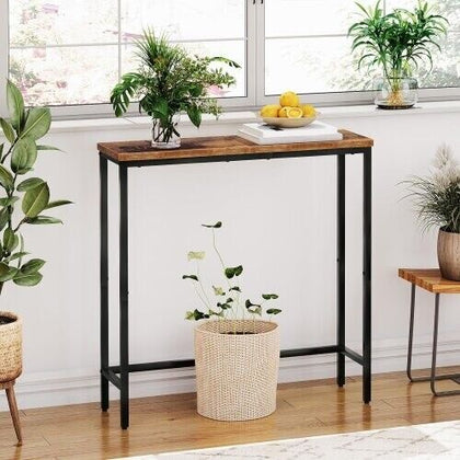 Wooden Free Standing Hallway Console Table Living Room Shelf Display Metal Legs